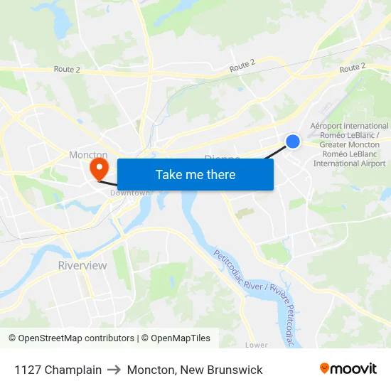 1127 Champlain to Moncton, New Brunswick map