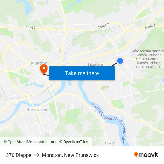370 Dieppe to Moncton, New Brunswick map