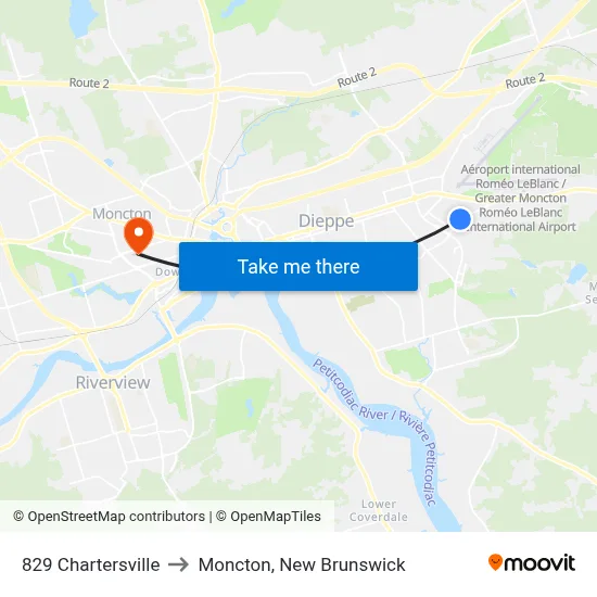 829 Chartersville to Moncton, New Brunswick map