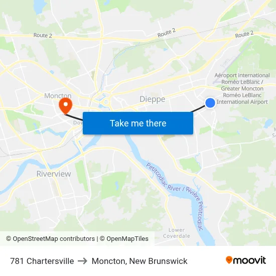 781 Chartersville to Moncton, New Brunswick map
