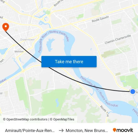 Amirault/Pointe-Aux-Renards to Moncton, New Brunswick map