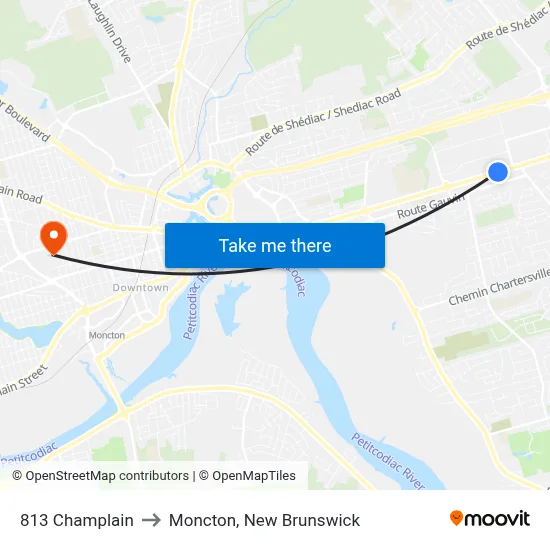 813 Champlain to Moncton, New Brunswick map