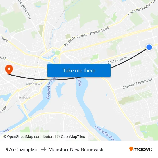 976 Champlain to Moncton, New Brunswick map