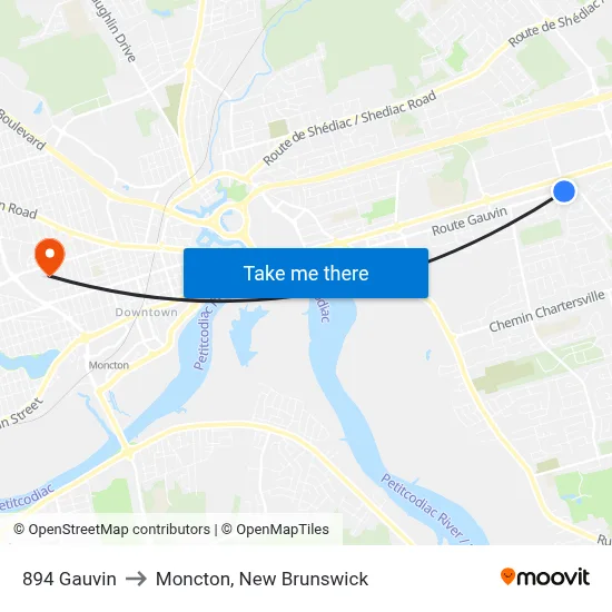 894 Gauvin to Moncton, New Brunswick map