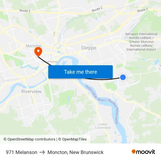971 Melanson to Moncton, New Brunswick map