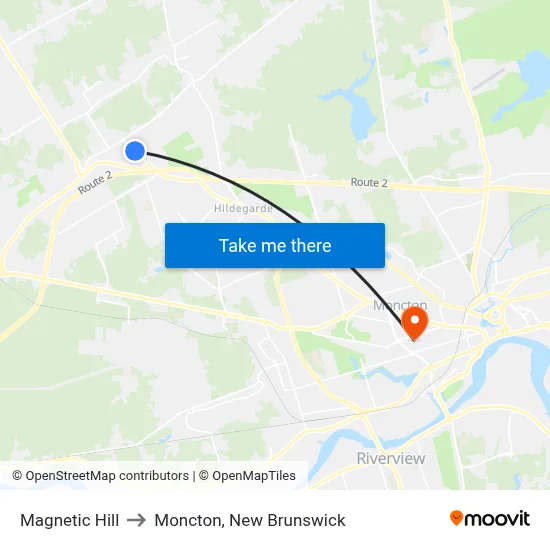 Magnetic Hill to Moncton, New Brunswick map