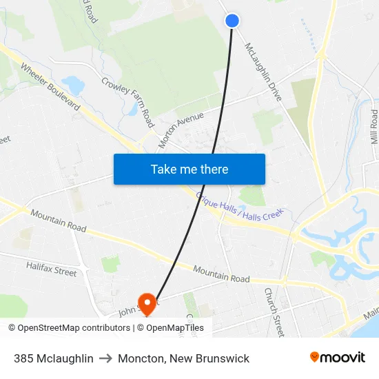 385 Mclaughlin to Moncton, New Brunswick map