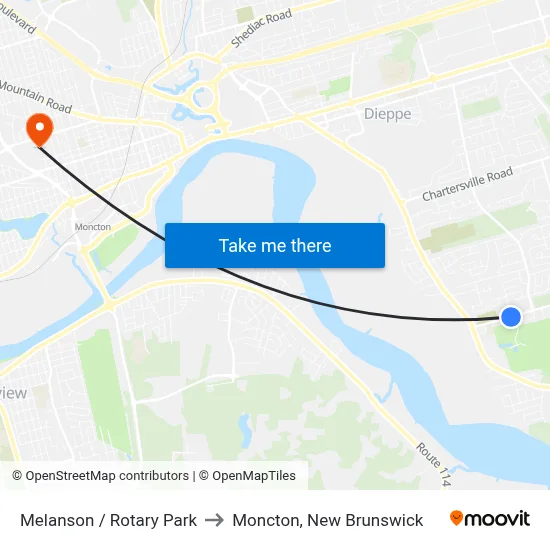 Melanson / Rotary Park to Moncton, New Brunswick map