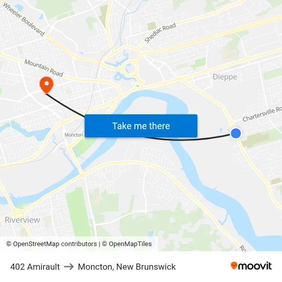 402 Amirault to Moncton, New Brunswick map