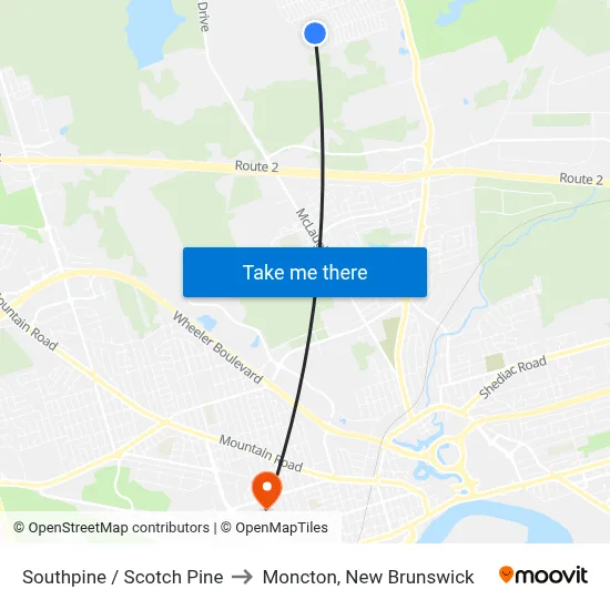 Southpine / Scotch Pine to Moncton, New Brunswick map