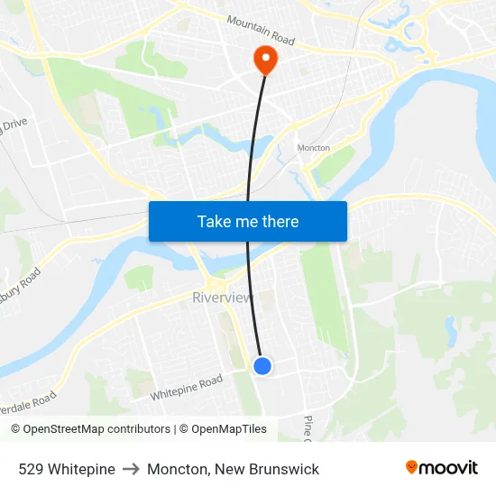 529 Whitepine to Moncton, New Brunswick map