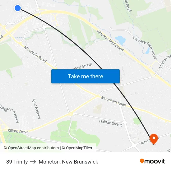 89 Trinity to Moncton, New Brunswick map