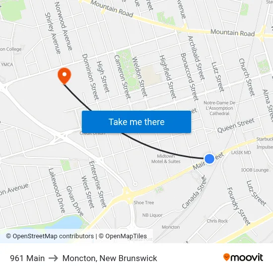961 Main to Moncton, New Brunswick map