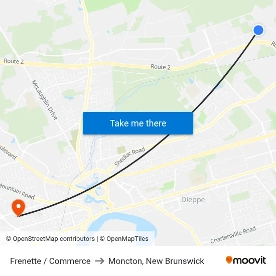 Frenette / Commerce to Moncton, New Brunswick map