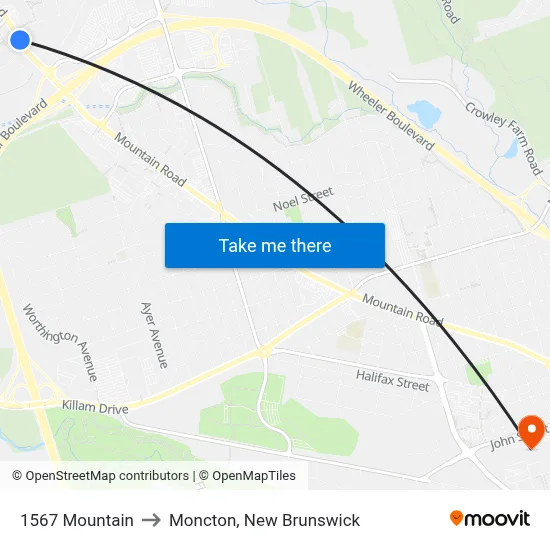 1567 Mountain to Moncton, New Brunswick map