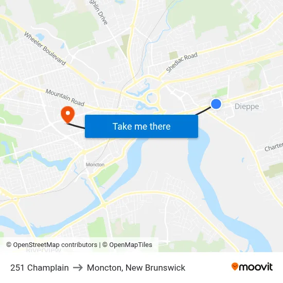 251 Champlain to Moncton, New Brunswick map