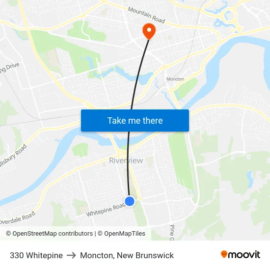 330 Whitepine to Moncton, New Brunswick map