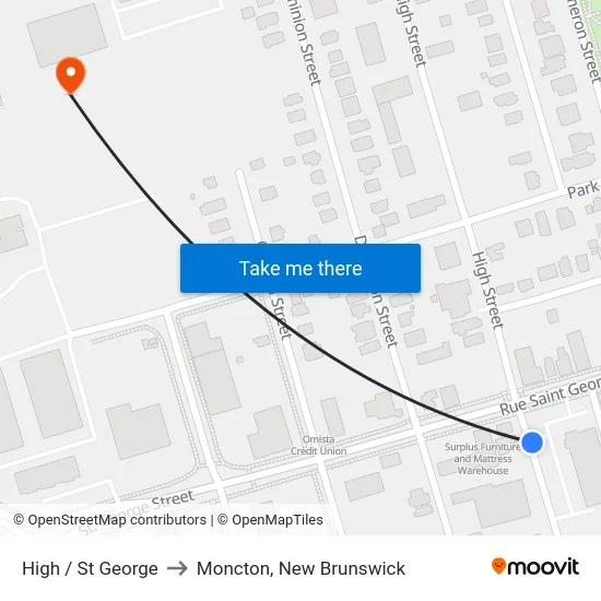 High / St George to Moncton, New Brunswick map