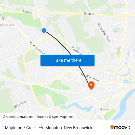 Mapleton / Creek to Moncton, New Brunswick map