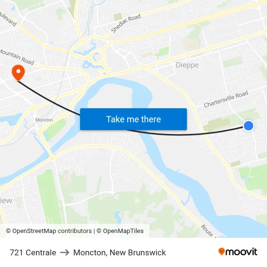 721 Centrale to Moncton, New Brunswick map