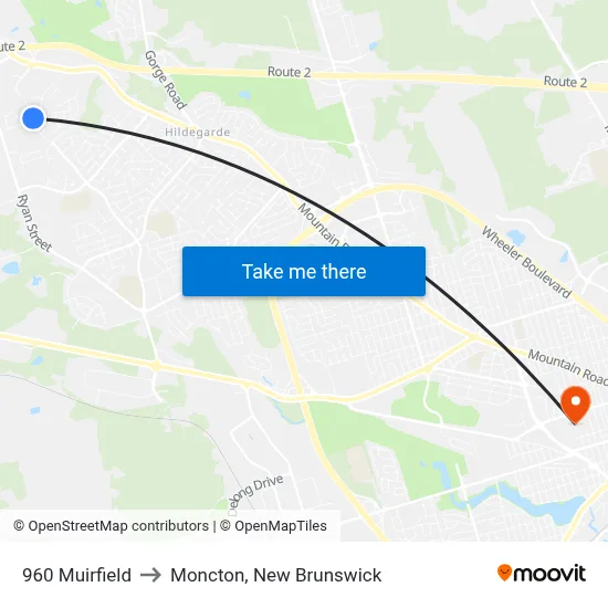 960 Muirfield to Moncton, New Brunswick map