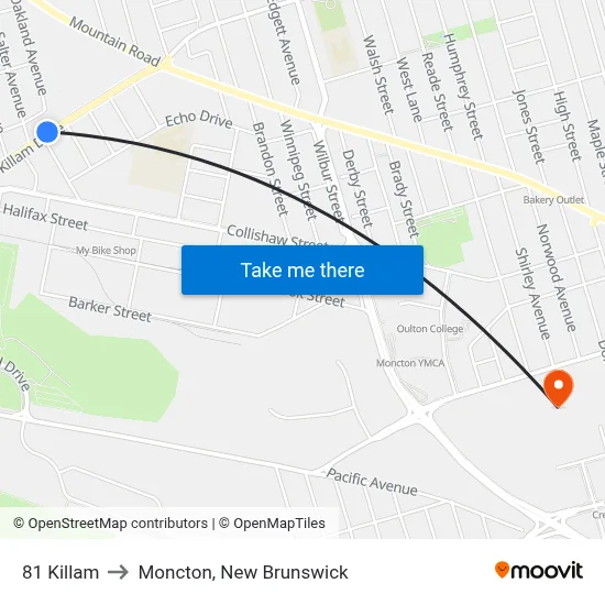 81 Killam to Moncton, New Brunswick map