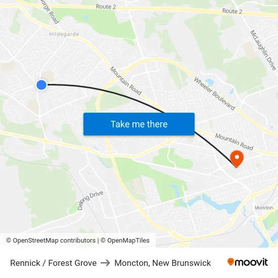 Rennick / Forest Grove to Moncton, New Brunswick map