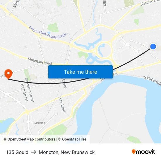 135 Gould to Moncton, New Brunswick map