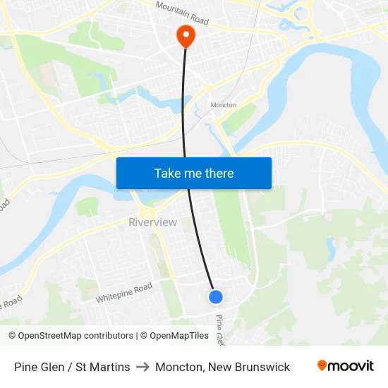 Pine Glen / St Martins to Moncton, New Brunswick map