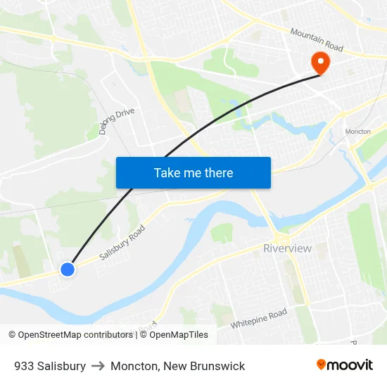 933 Salisbury to Moncton, New Brunswick map