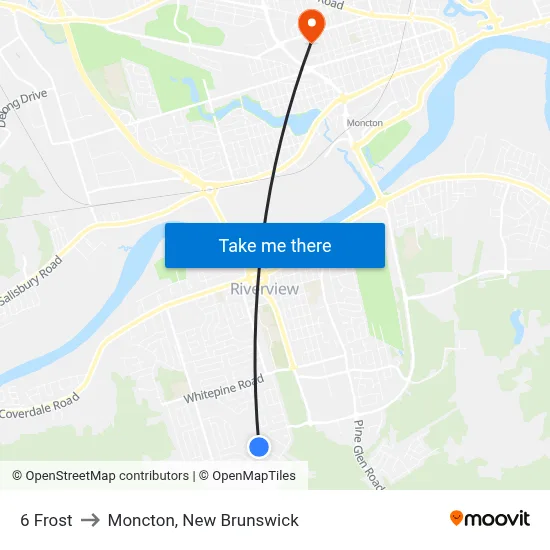 6 Frost to Moncton, New Brunswick map
