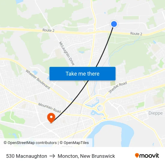 530 Macnaughton to Moncton, New Brunswick map