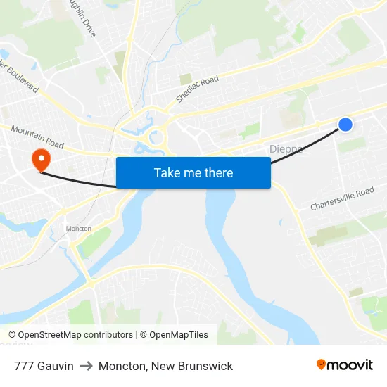 777 Gauvin to Moncton, New Brunswick map