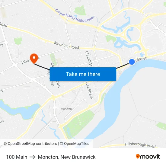 100 Main to Moncton, New Brunswick map