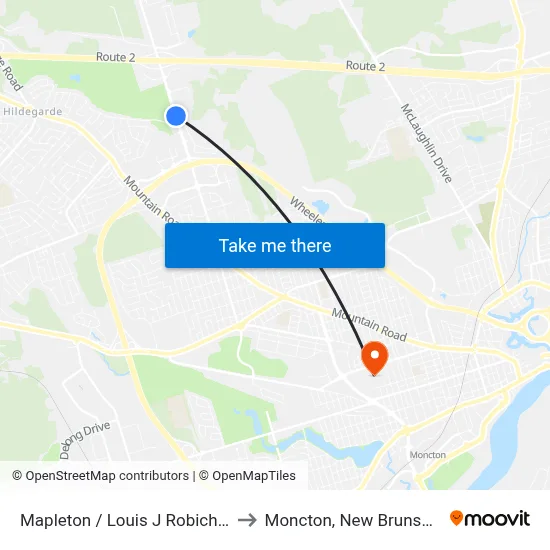 Mapleton / Louis J Robichaud to Moncton, New Brunswick map