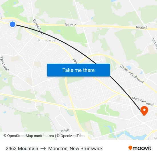 2463 Mountain to Moncton, New Brunswick map