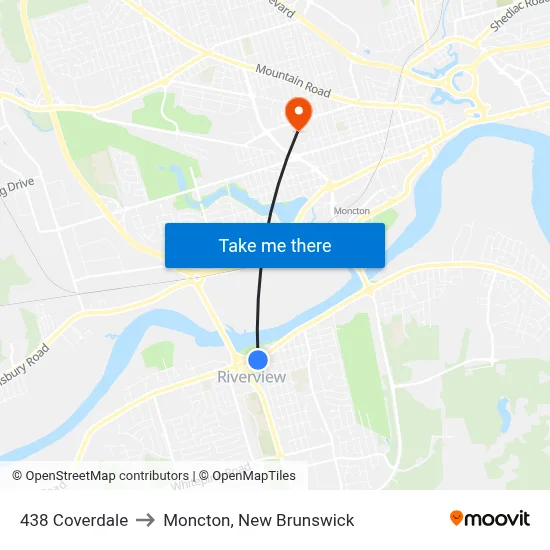 438 Coverdale to Moncton, New Brunswick map