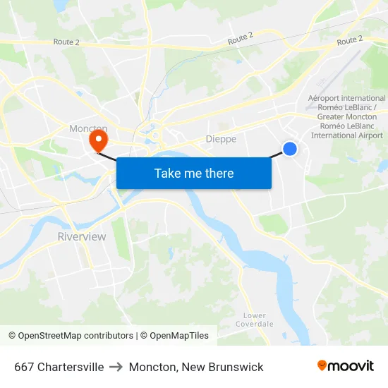 667 Chartersville to Moncton, New Brunswick map