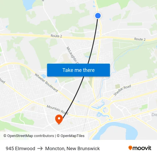 945 Elmwood to Moncton, New Brunswick map