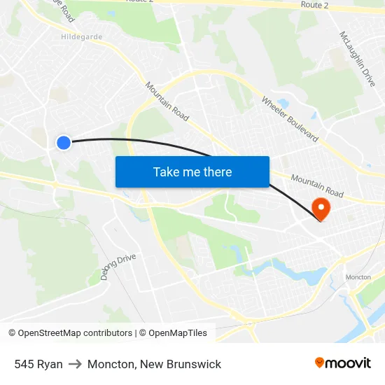 545 Ryan to Moncton, New Brunswick map
