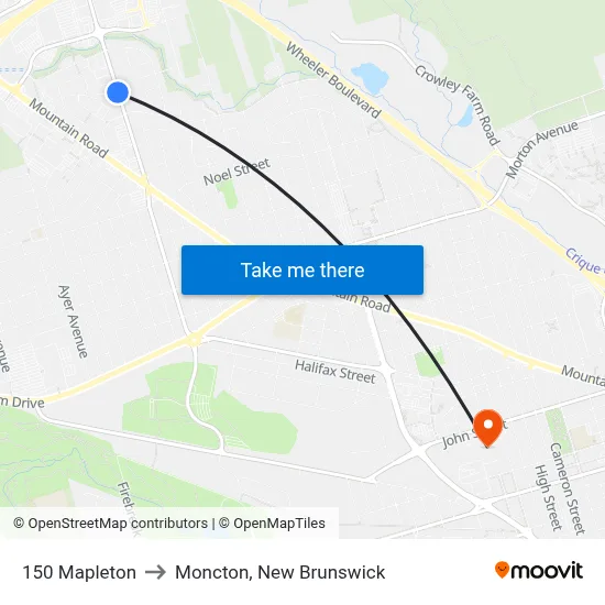 150 Mapleton to Moncton, New Brunswick map