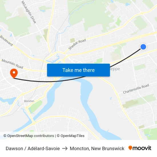 Dawson / Adélard-Savoie to Moncton, New Brunswick map