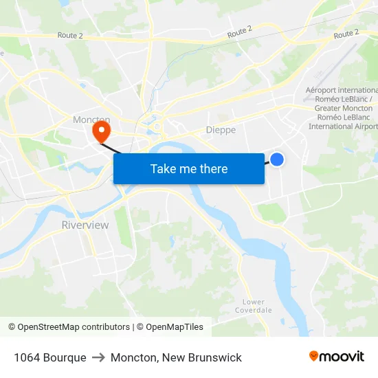 1064 Bourque to Moncton, New Brunswick map