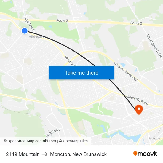 2149 Mountain to Moncton, New Brunswick map