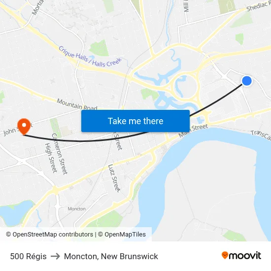 500 Régis to Moncton, New Brunswick map