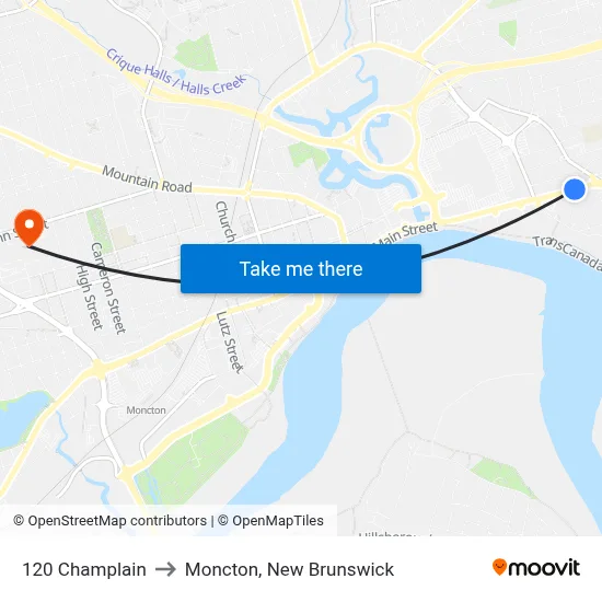 120 Champlain to Moncton, New Brunswick map