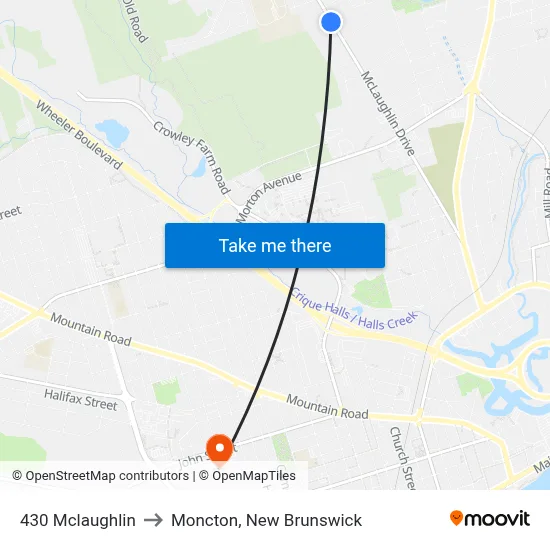 430 Mclaughlin to Moncton, New Brunswick map