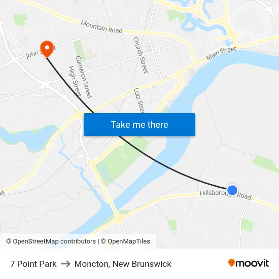 7 Point Park to Moncton, New Brunswick map