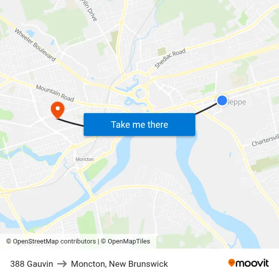 388 Gauvin to Moncton, New Brunswick map