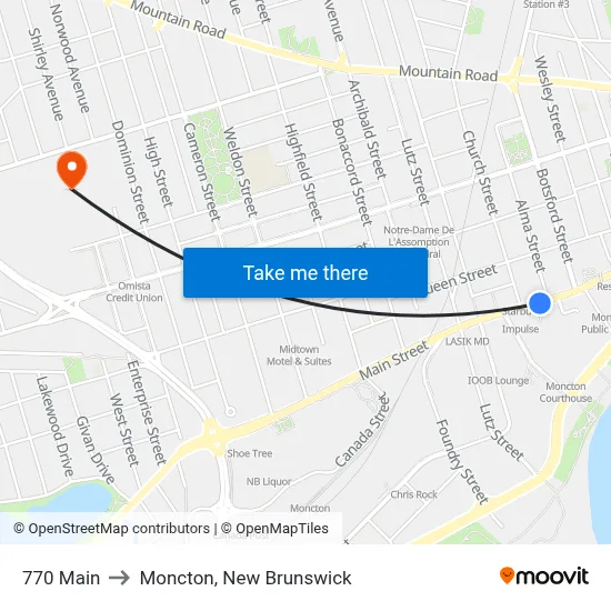 770 Main to Moncton, New Brunswick map